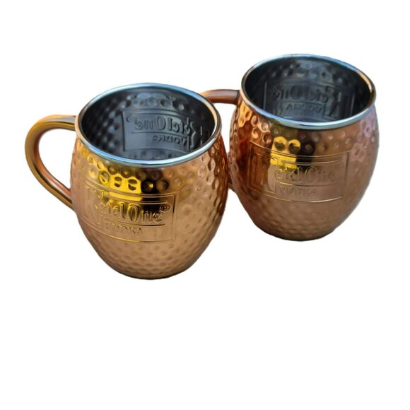 Pair of Copper Moscow Mule Mugs Hammered Finish Ketel One Vodka - Picture 7 of 12